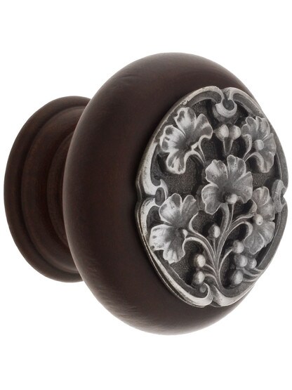 1 1/2 inch Diameter Ginkgo Knobs in Dark Walnut/Antique Pewter.